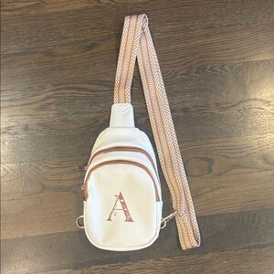 White Sling Bag with Brown Letter A